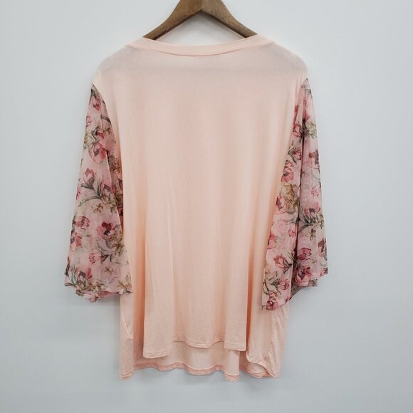 Amaryllis Womens Floral Boho Blouse Top 2X Peach Spring Pastel Fairy Feminine - Picture 4 of 13